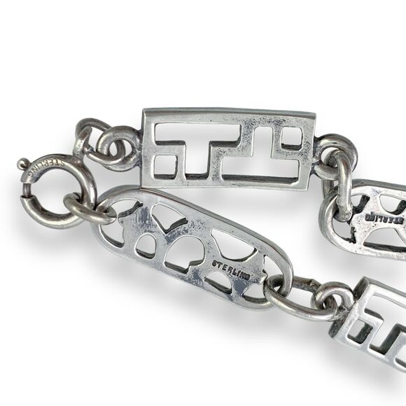 Vintage Sterling Silver 925 Cutout Pattern Link Bracelet 7.75" - Picture 6 of 8
